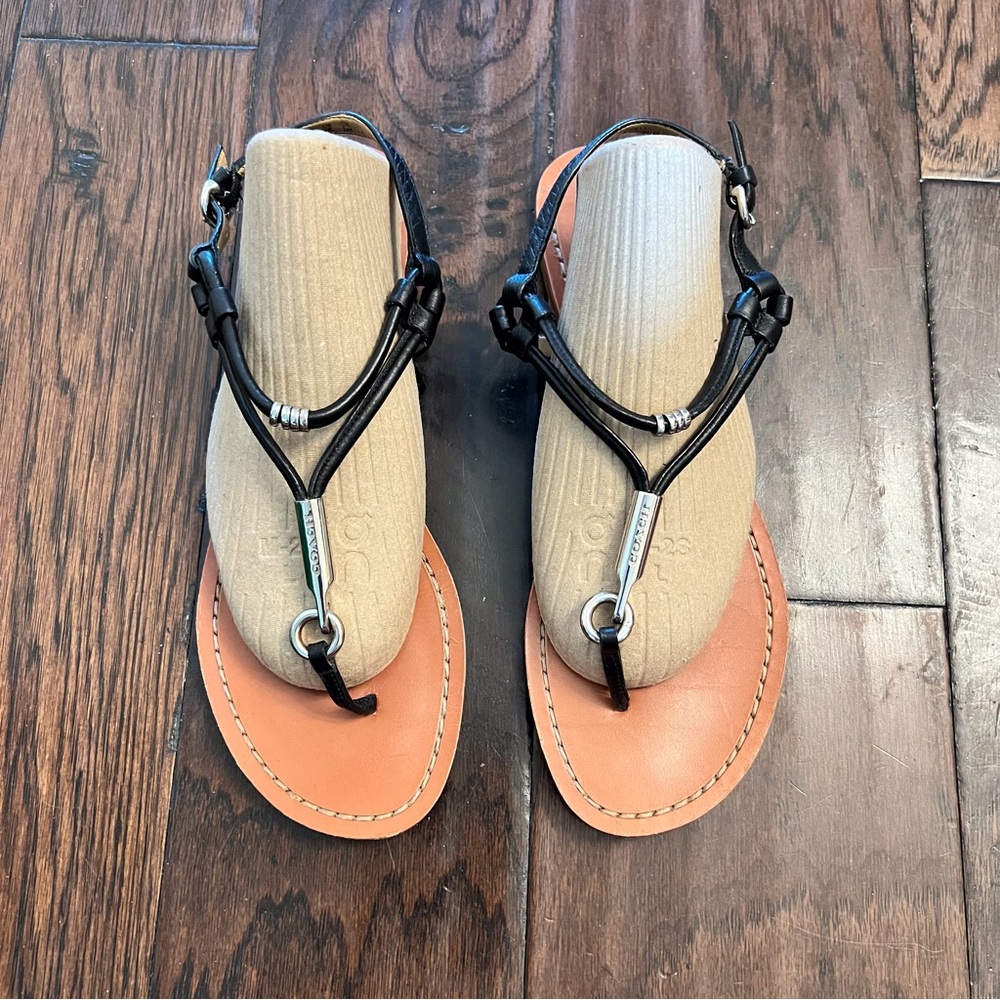 Coach Charleen Black Leather Thong Sandals